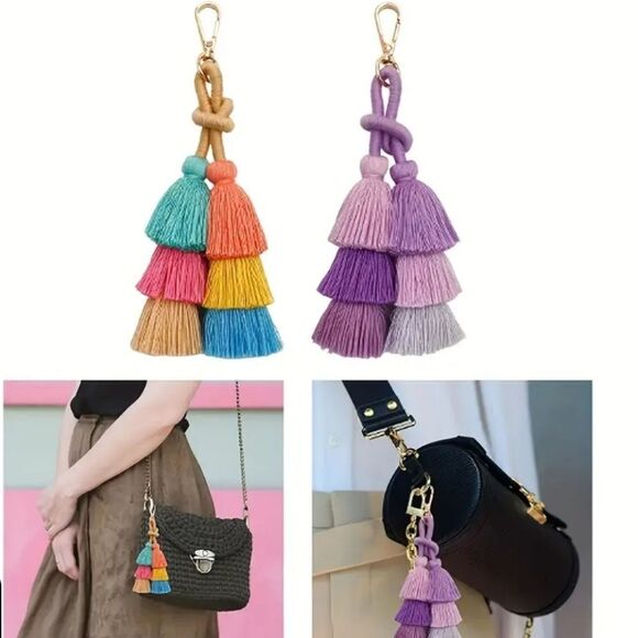 Colorful Tassel Keychain Accessory Choose From PURPLE OR MULTICOLOR - Picture 2 of 8
